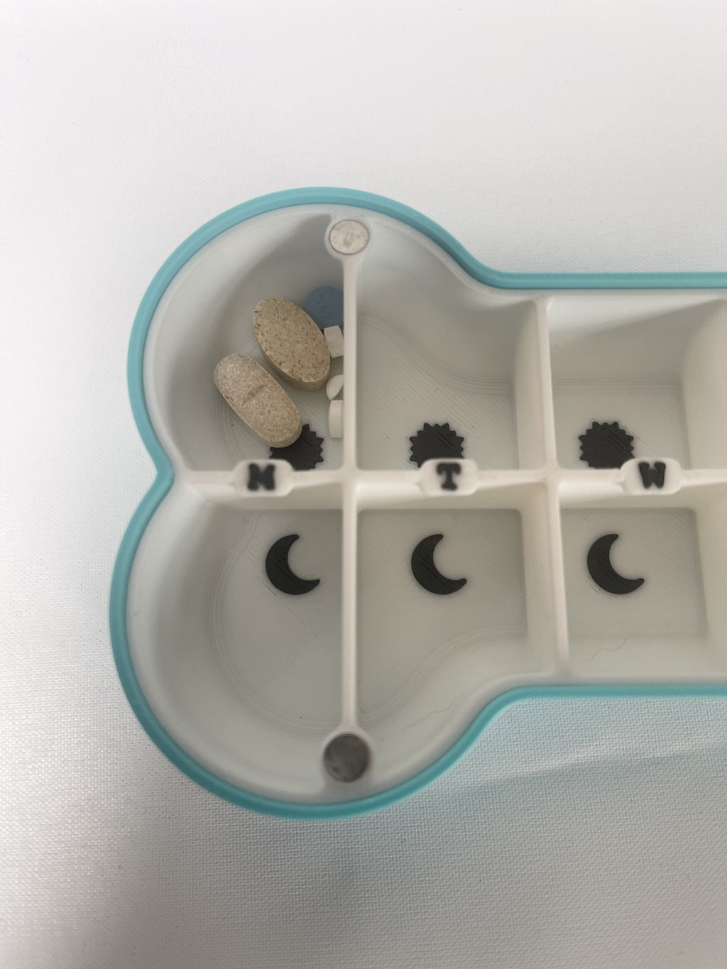 Dog Bone Pill Box, 7 Day Day/Night Organizer, Magnetic Seal, Customizable