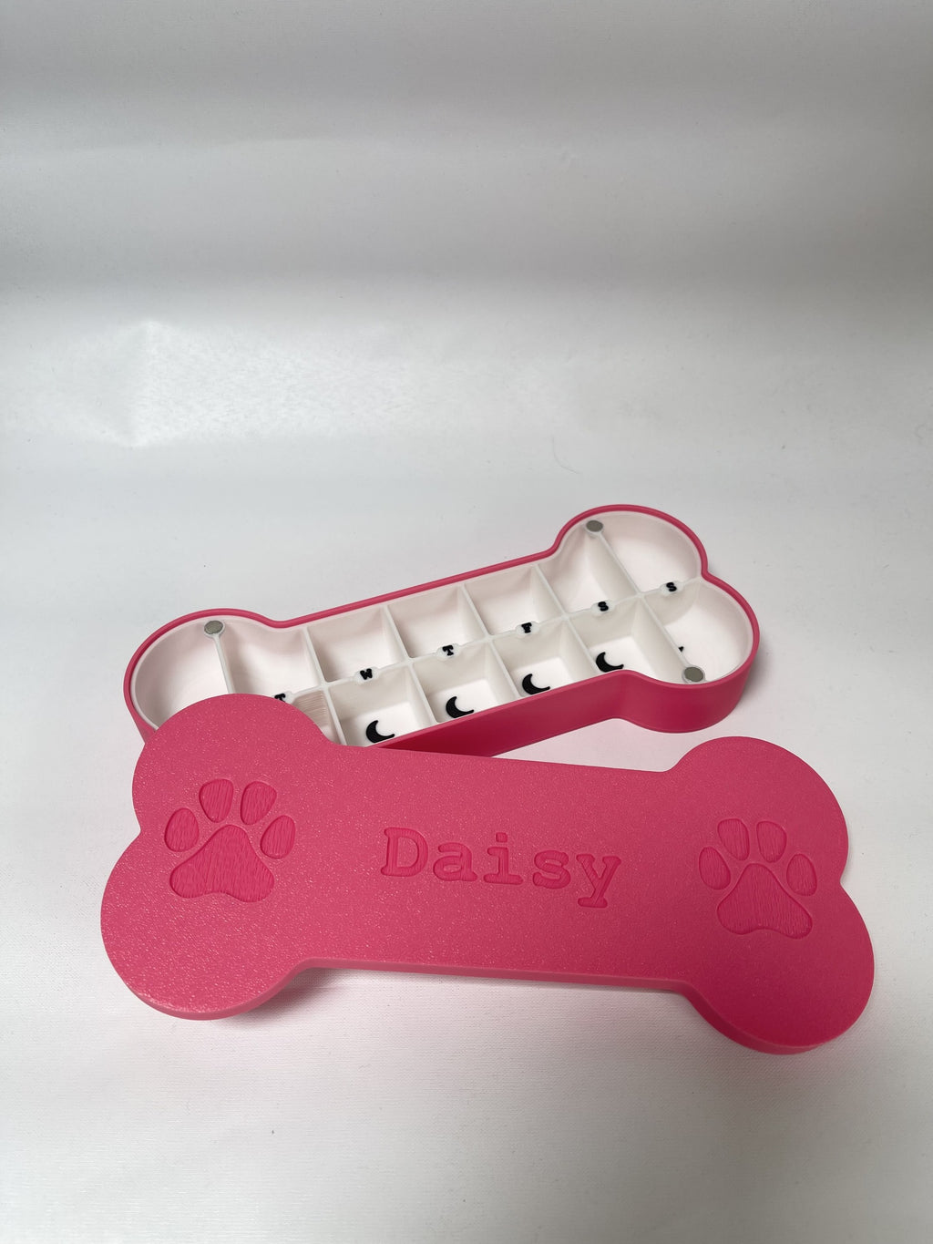 Dog Bone Pill Box, 7 Day Day/Night Organizer, Magnetic Seal, Customizable