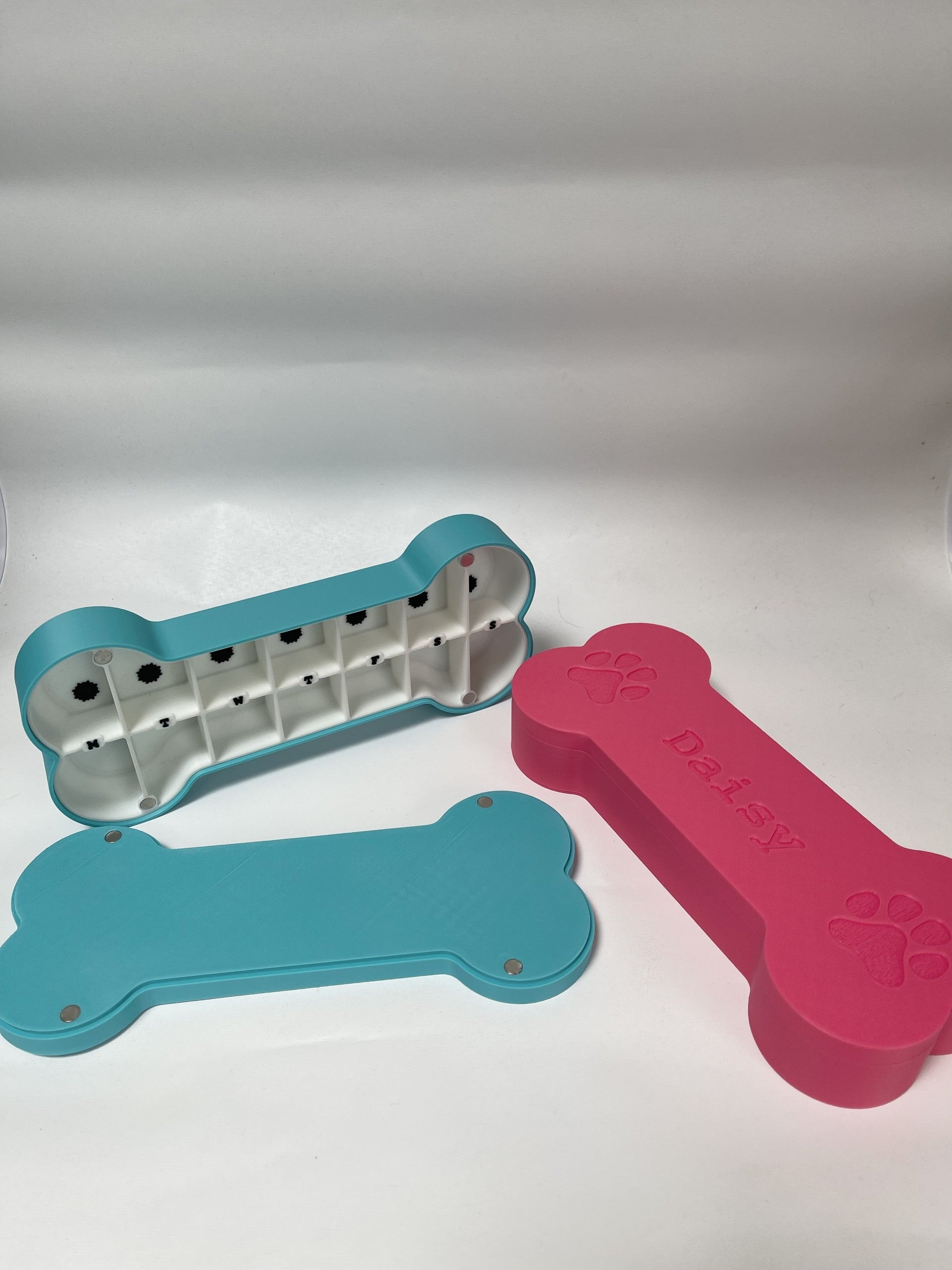Dog Bone Pill Box, 7 Day Day/Night Organizer, Magnetic Seal, Customizable